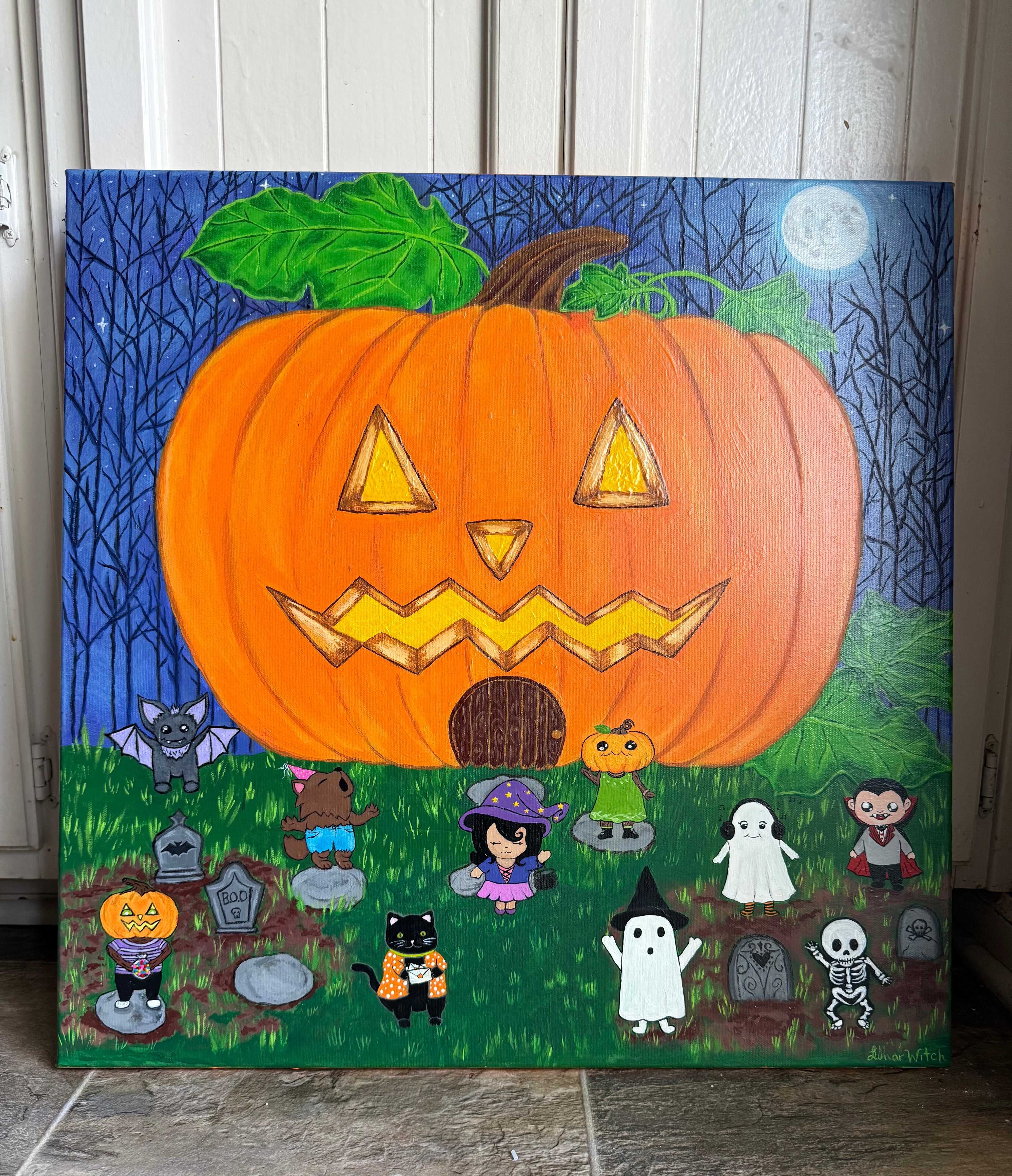 Halloween Village Painting acrylic 24x24