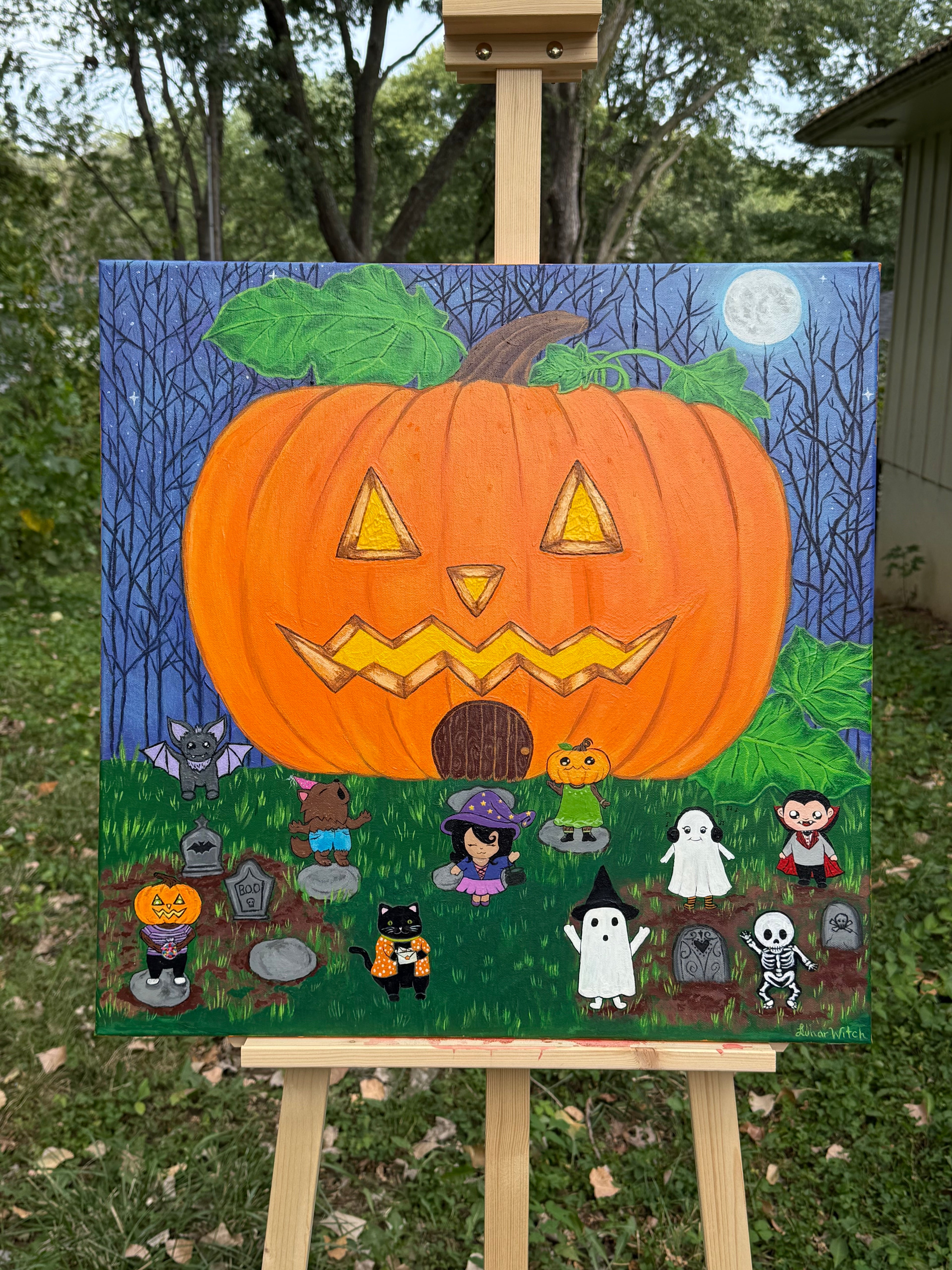 Halloween Village Painting acrylic 24x24