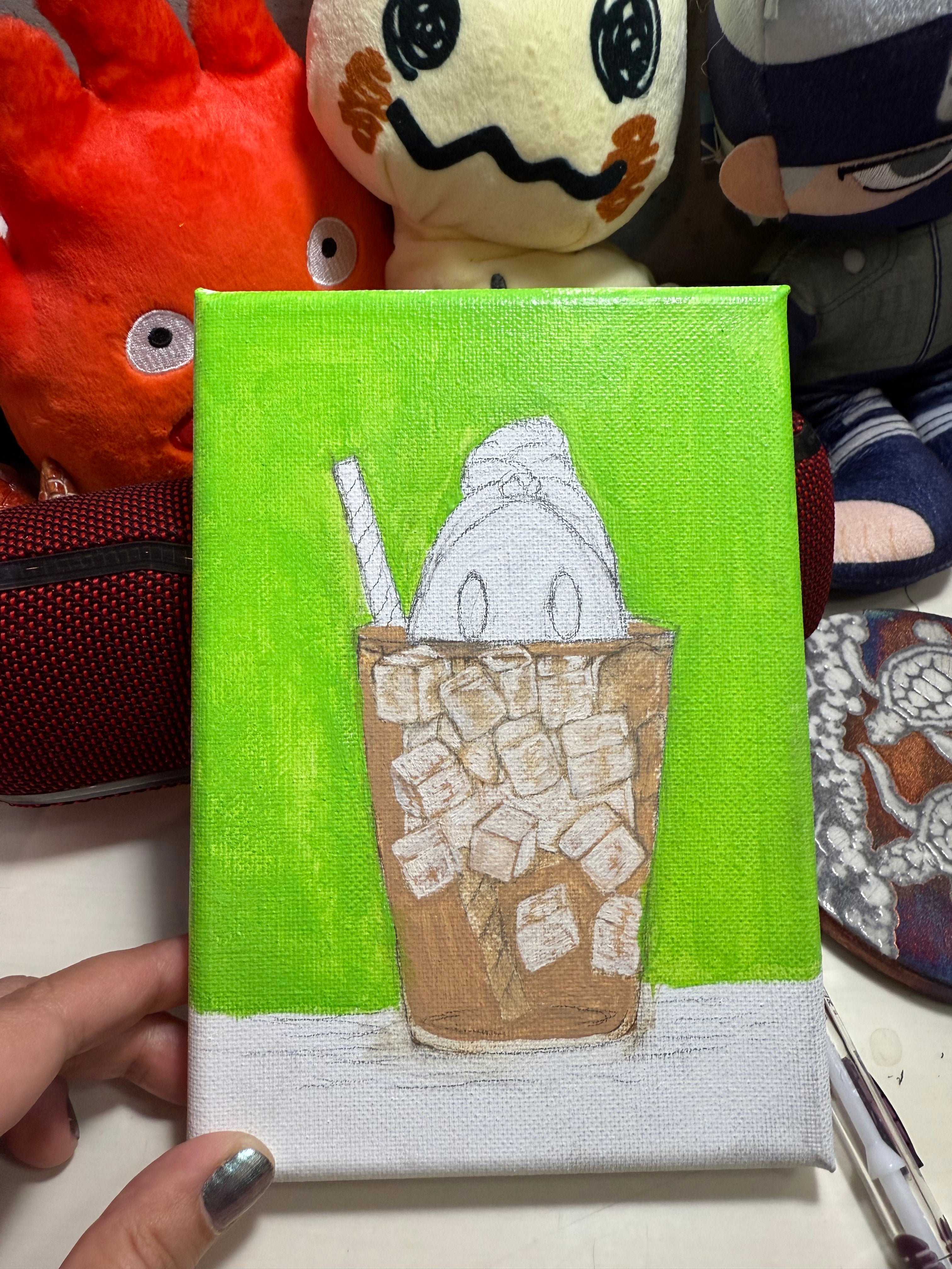 Witchy Iced Coffee Ghostie Painting 5x7