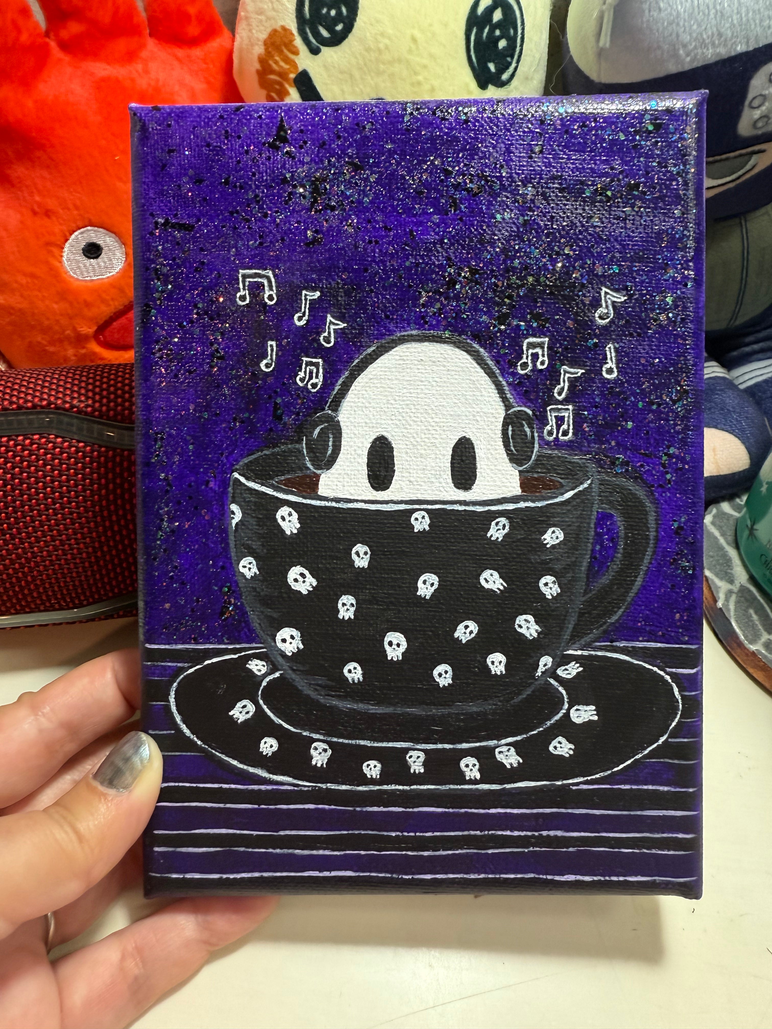 Emo Coffee Ghostie Painting 5x7