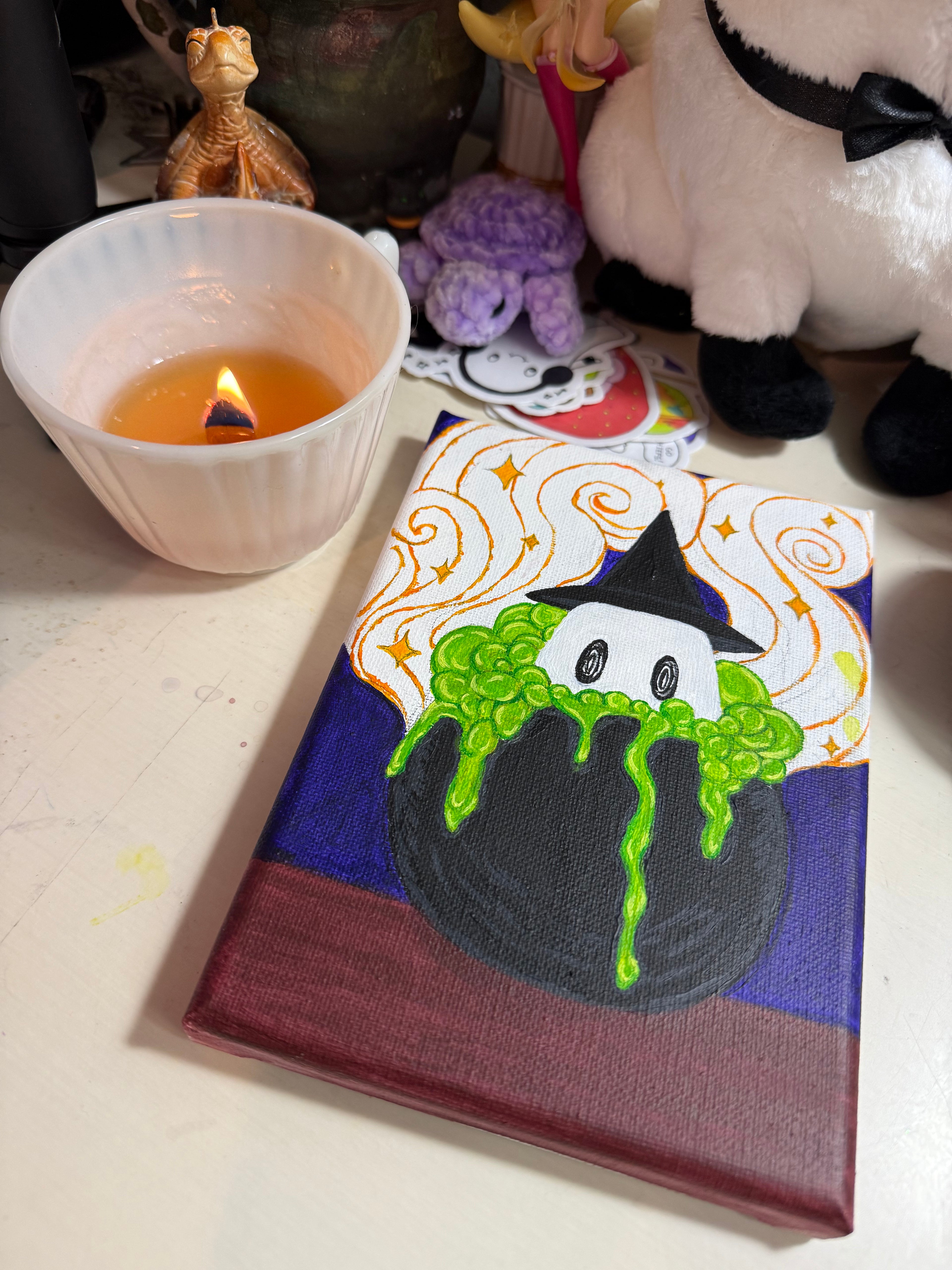 Bubbling Cauldron Ghostie Painting 5x7