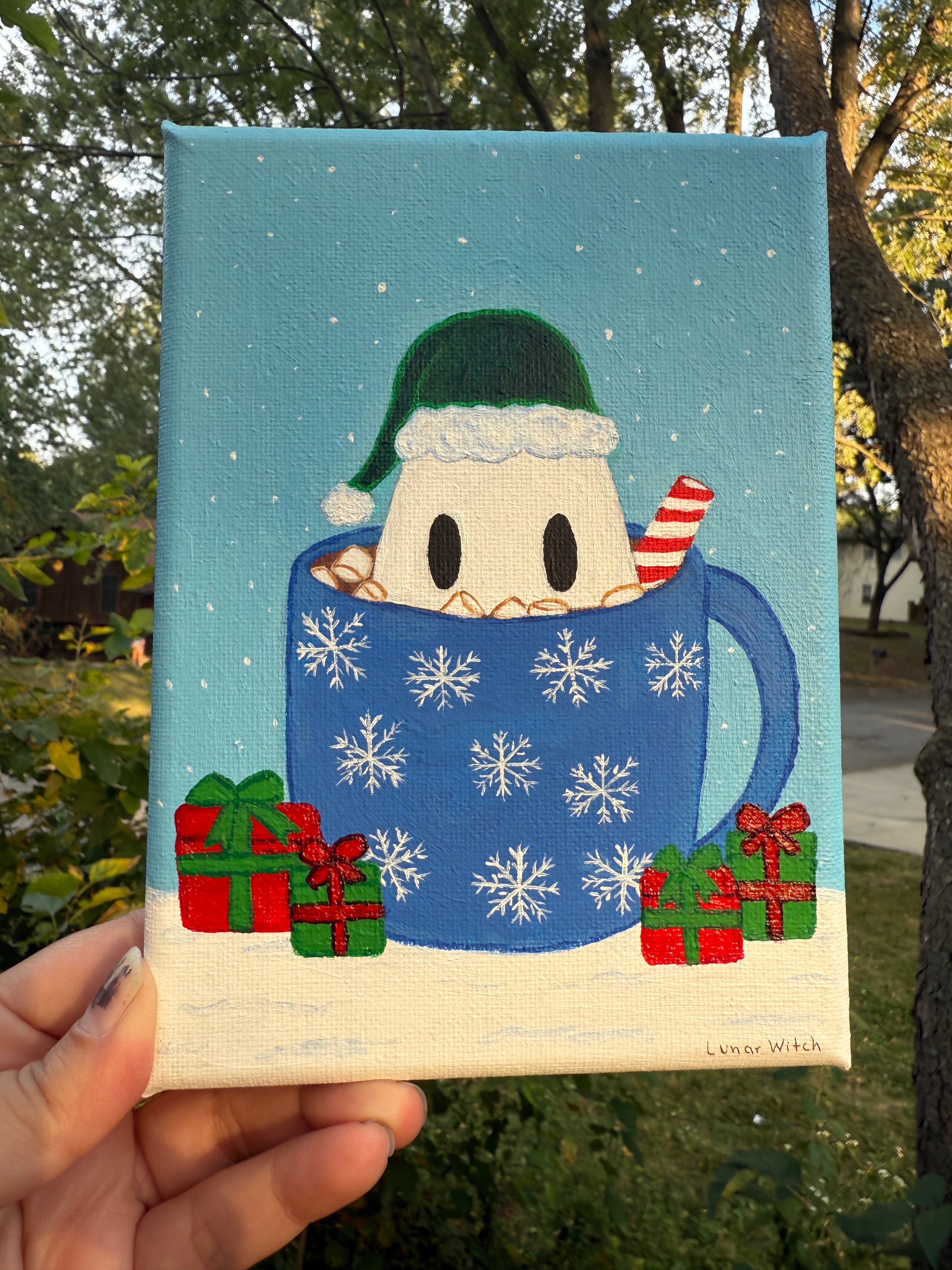 Hot Cocoa Ghostie Painting 5x7