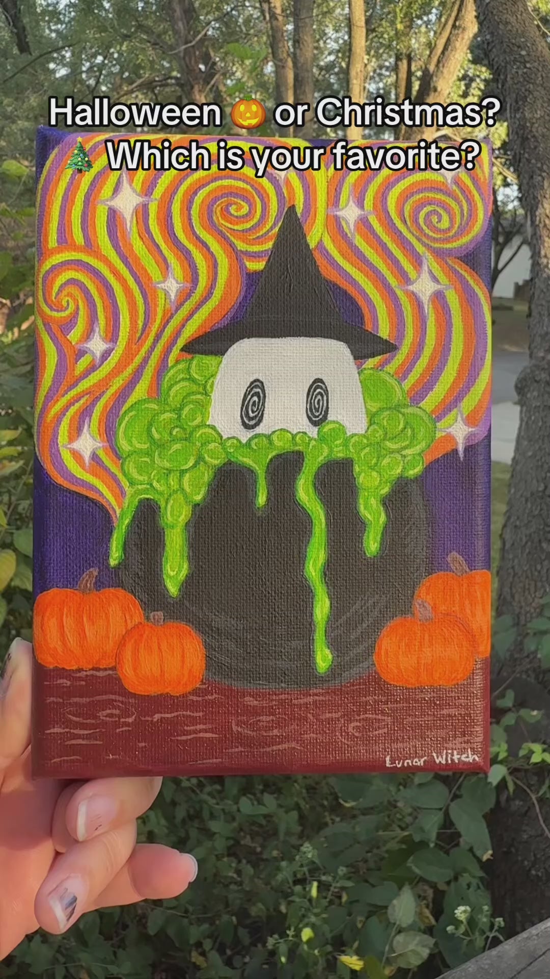 Bubbling Cauldron Ghostie Painting 5x7
